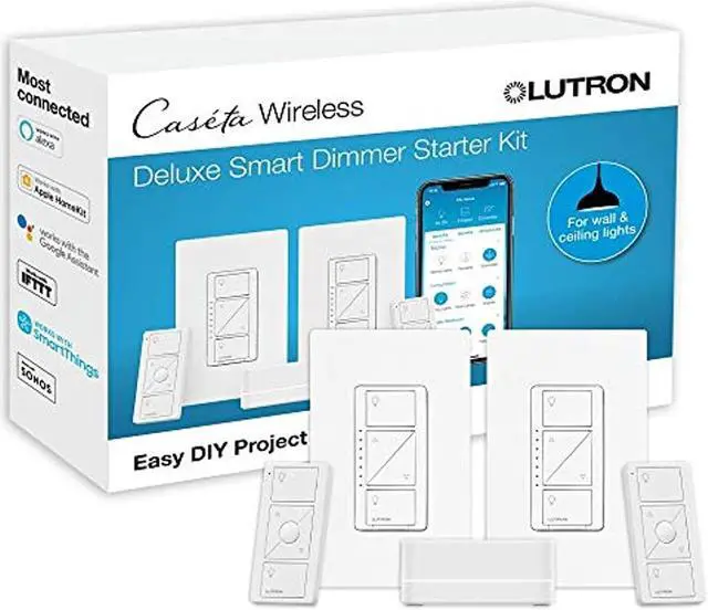 Main image of Lutron P-BDG-PKG2W-A Wireless Deluxe Dimmer Bridge Caseta Smart Start Kit, White, 2 Count