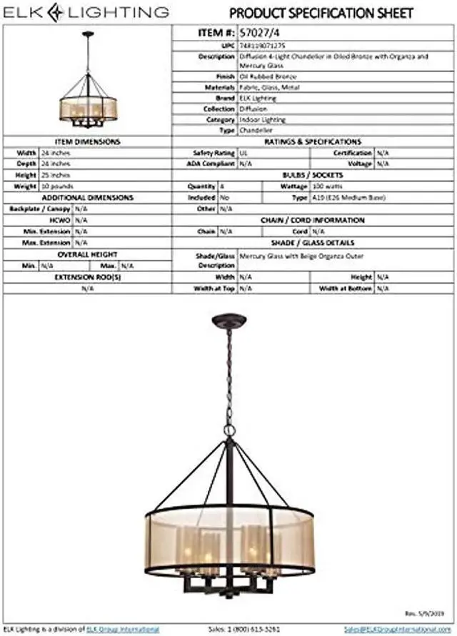 Alt view image 8 of 16 - Elk Lighting Diffusion Collection 4 Light Chandelier In Oil Rubbed Bronze - 57027/4