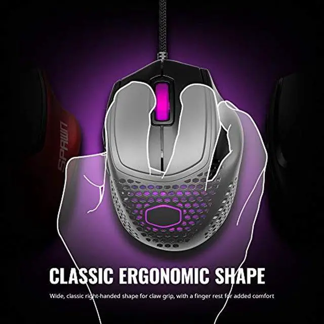 Alt view image 6 of 10 - Cooler Master MM720 Black Matte Lightweight Gaming Mouse with Ultraweave Cable, 16000 DPI Optical Sensor, RGB and Unique Claw Grip Shape