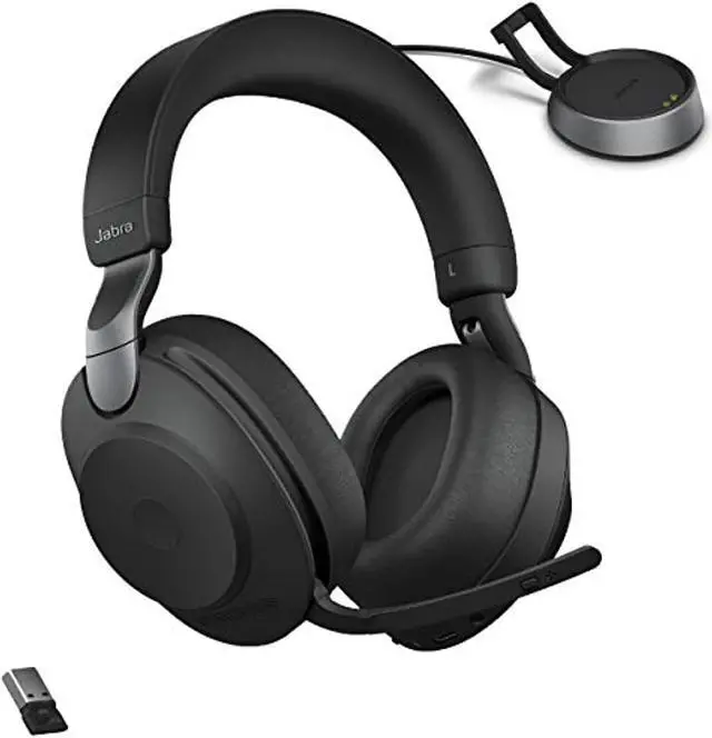 Alt view image 5 of 19 - Jabra Evolve2 85 UC Wireless Headphones with Link380a, Stereo, Black - Wireless Bluetooth Headset for Calls and Music, 37 Hours of Battery Life, Advanced Noise Cancelling Headphones