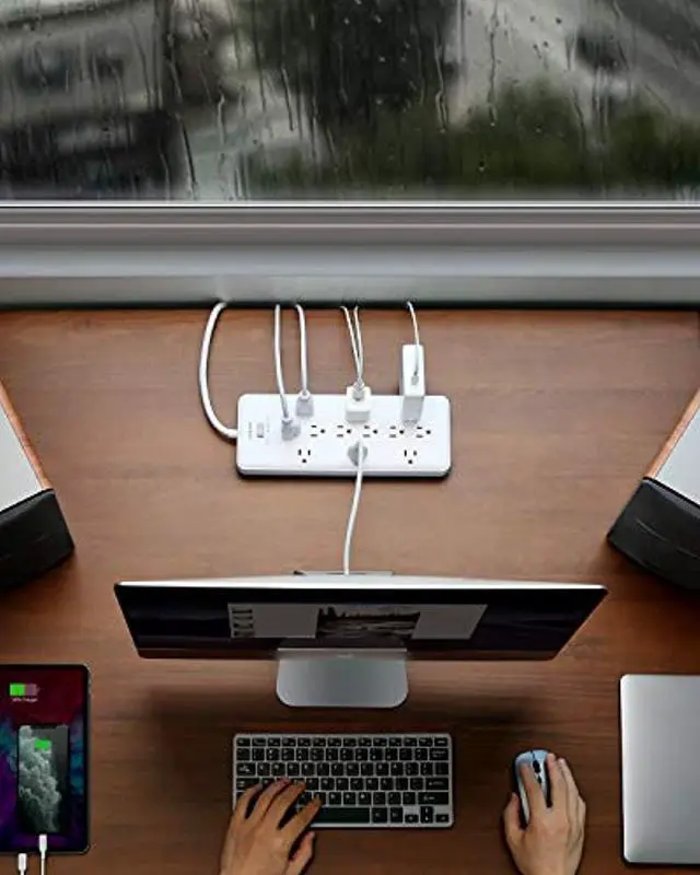 Alt view image 7 of 7 - Anker Power Strip Surge Protector (2 × 4000 Joules), PowerExtend Strip 12 Outlets with Flat Plug, 1875W Output, 6ft Extension Cord, Dual Surge Protection for Office, Home