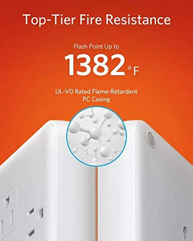 Alt view image 6 of 7 - Anker Power Strip Surge Protector (2 × 4000 Joules), PowerExtend Strip 12 Outlets with Flat Plug, 1875W Output, 6ft Extension Cord, Dual Surge Protection for Office, Home
