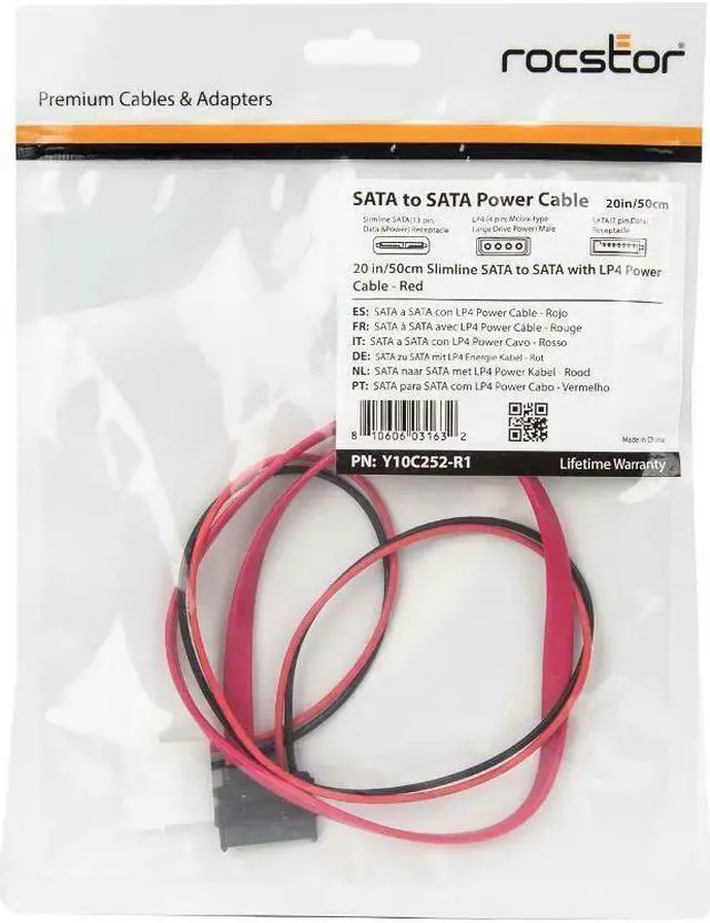 Alt view image 10 of 15 - Rocstor 20in / 50cm Slimline SATA Male to SATA Cable
