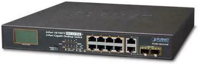Alt view image 5 of 7 - PLANET Technology - FGSD-1022VHP - 8-Port 10/100TX 802.3at PoE + 2-Port Gigabit TP/SFP combo Desktop Switch with LCD PoE