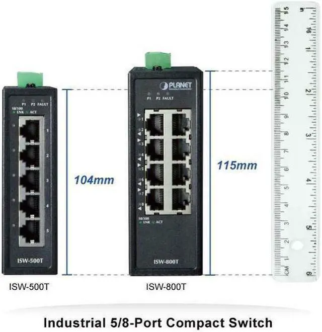 Alt view image 4 of 7 - Planet ISW-800T IP30 Compact Size 8-Port 10/100TX Industrial Fast Ethernet Switch (-40~75 degrees C)