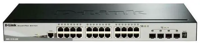 Main image of D-Link DGS-1510-28XMP Systems 28-Port Gigabit SmartPro Stackable PoE/PoE+ Switch Including 4 10GbE SFP+ Ports