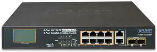Alt view image 6 of 7 - PLANET Technology - FGSD-1022VHP - 8-Port 10/100TX 802.3at PoE + 2-Port Gigabit TP/SFP combo Desktop Switch with LCD PoE