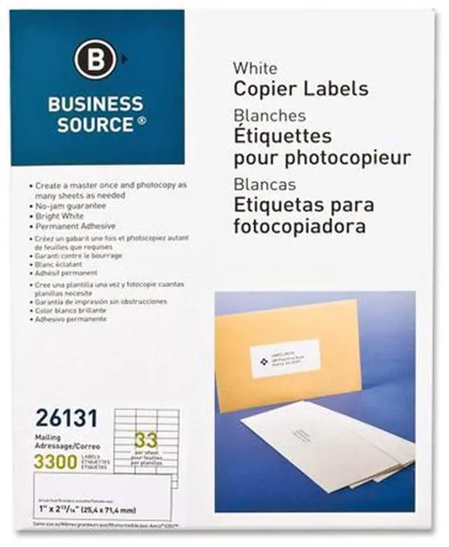 Alt view image 5 of 12 - Business Source Mailing Labels 1"x2-3/4" 3300/PK White 26131