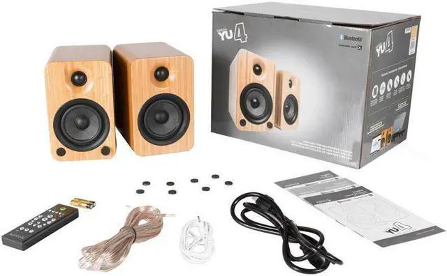 Alt view image 3 of 20 - Kanto YU4 Powered Bookshelf Speakers with Built-In Bluetooth - Pair (Bamboo)