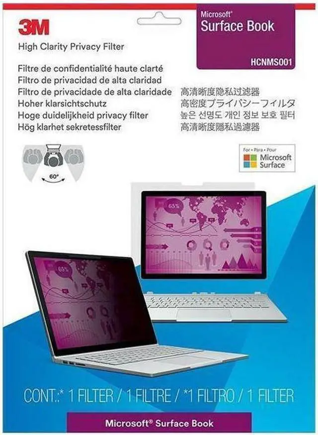 Alt view image 3 of 9 - 3M HCNMS001 High Clarity Filter - Notebook Privacy Filter - 13.5 Inch - Black - For Microsoft Surface Book