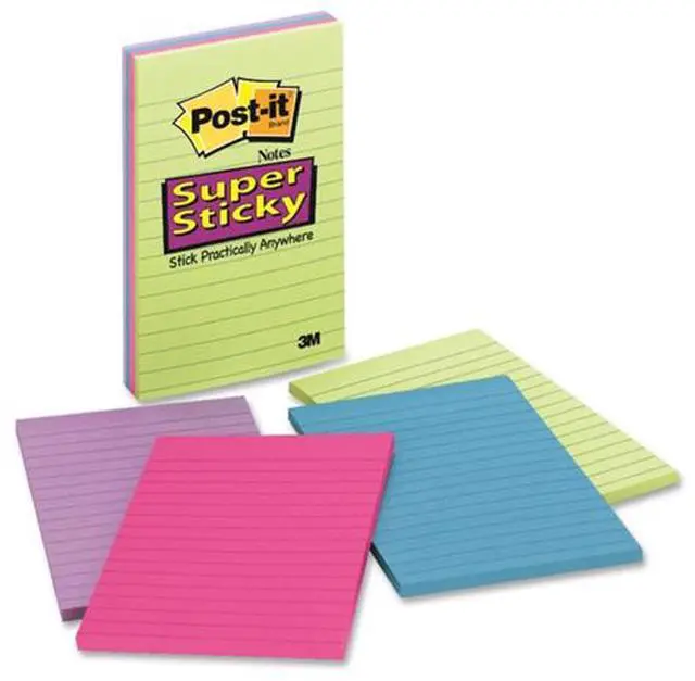 Alt view image 6 of 16 - Post-it 4621SSAU Super Sticky Rio de Janeiro Lined Pads, 4" x 6" - Assorted - Paper - Self-adhesive, Repositionable - 4/Pack
