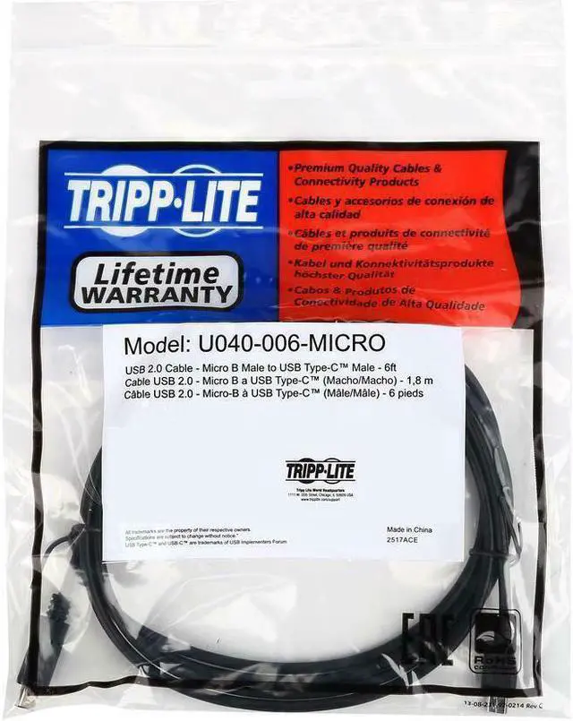 Alt view image 4 of 6 - TRIPP LITE U040-006-MICRO USB 2.0 HI-SPEED CABLE MICRO-B MALE TO USB-C MALE 6FT