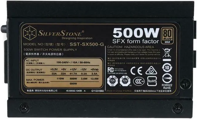 Alt view image 5 of 7 - 500W, SFX form factor, single +12V rails with 41.7A output, Silent 92mmFan with 18dBA, efficiency 80Plus Gold certification, fully modular cable, 2x 6+2pin PCI-E