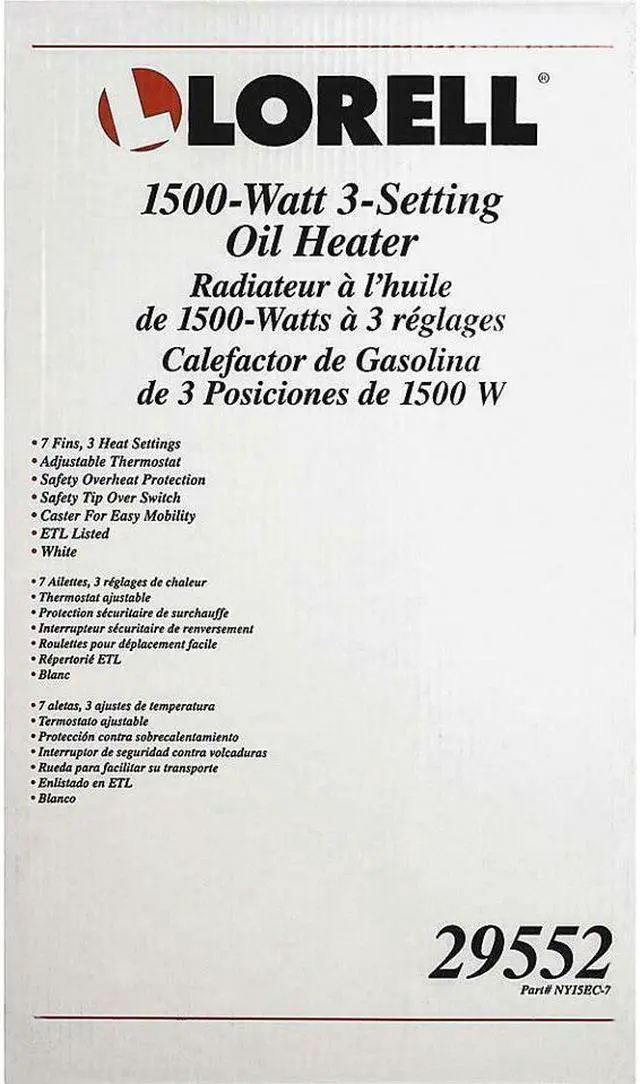 Alt view image 11 of 17 - Lorell 1500 Watt 3-Setting Oil Filled Heater - Oil Filled - Electric - 1500 W - 3 x Heat Settings - White  LLR29552