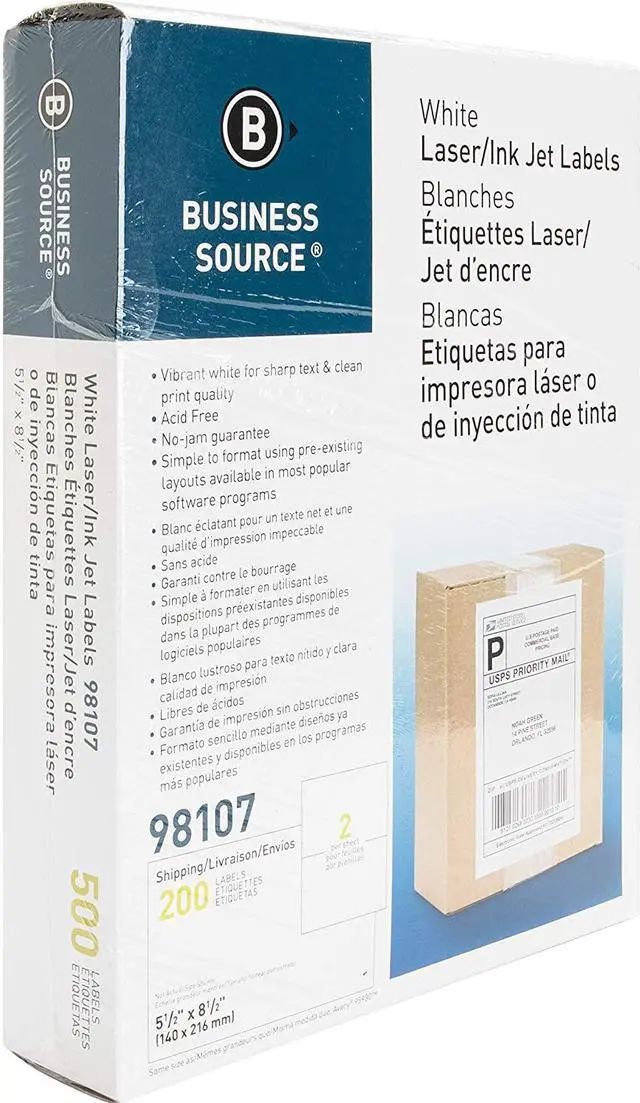 Alt view image 5 of 8 - Business Source Bright White Premium-Quality Internet Shipping Labels, 1000/CT