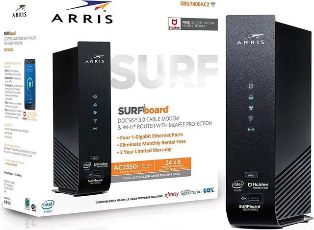 Alt view image 7 of 20 - ARRIS SURFboard (24x8) DOCSIS 3.0 Cable Modem Plus AC2350 Dual Band Wi-Fi Router, approved for Cox, Spectrum, Xfinity & more (SBG7400AC2)