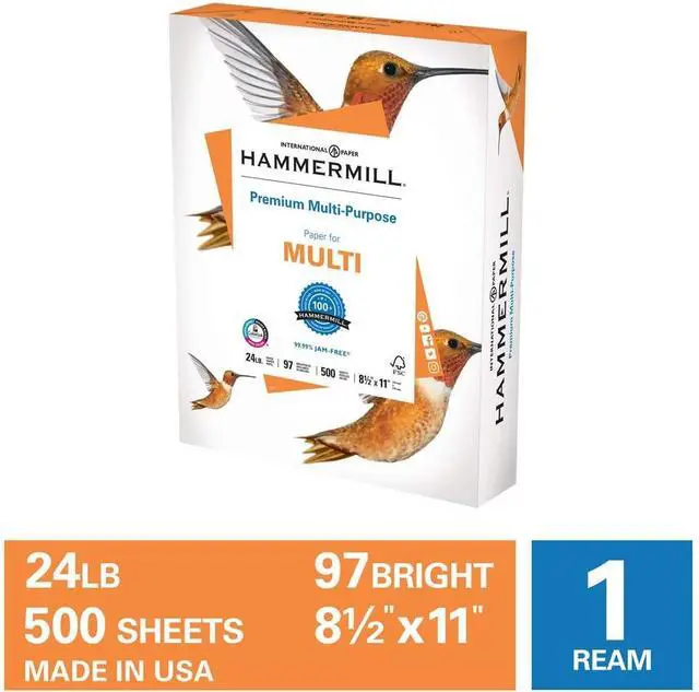 Alt view image 2 of 7 - Hammermill Premium Copy & Multipurpose Paper Letter - 8.50" x 11" - 24 lb - 97 Brightness - 2500 / Carton - White