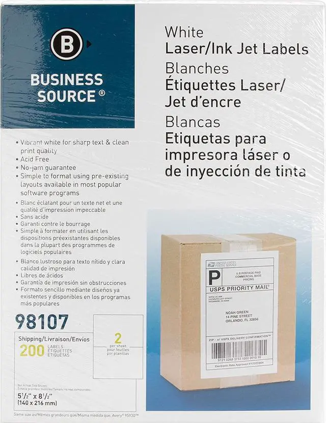 Main image of Business Source Bright White Premium-Quality Internet Shipping Labels, 1000/CT