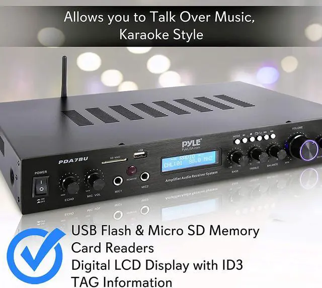 Alt view image 11 of 17 - Home Theater Amplifier Audio Receiver Sound System with Bluetooth Wireless Streaming, MP3/USB/SD/AUX/FM Radio (200 Watt) (PDA7BU)