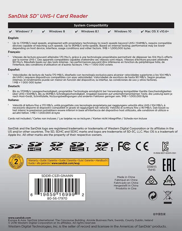 Alt view image 3 of 3 - SanDisk SD UHS-I Card Reader - SDDR-C531-GNANN