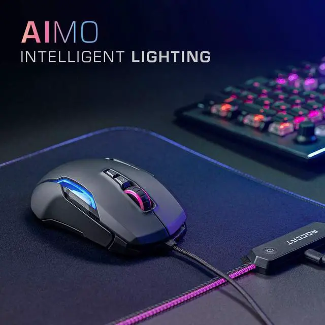 Alt view image 4 of 15 - ROCCAT Kone AIMO Remastered PC Gaming Mouse, Optical, RGB Backlit Lighting, 23 Programmable Keys, Onboard Memory, Palm Grip, Owl Eye Sensor, Ergonomic, LED Illumination, 16,000 DPI, Black