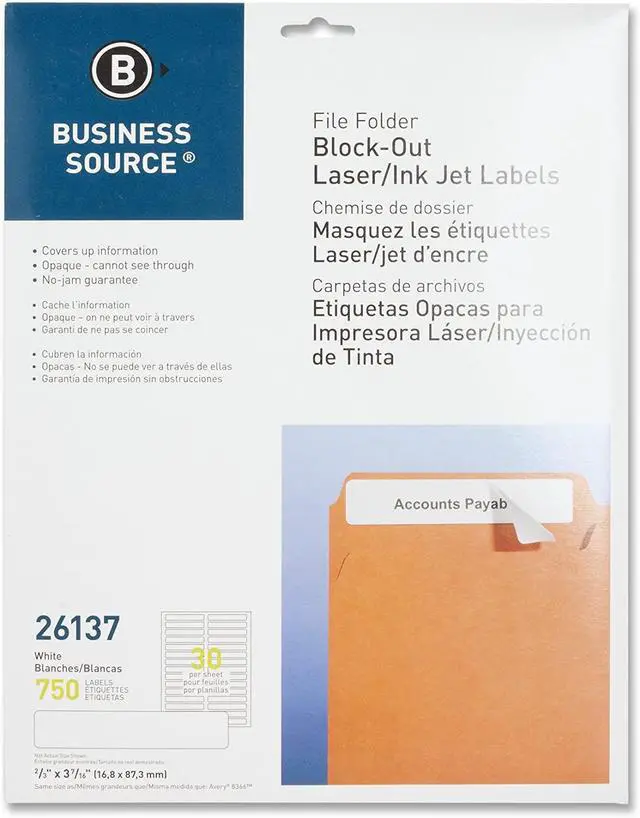 Alt view image 2 of 6 - Business Source File Fldr Labels Block-Out Lsr/Inkjet 750/PK 2/3"x3-7/16 WE