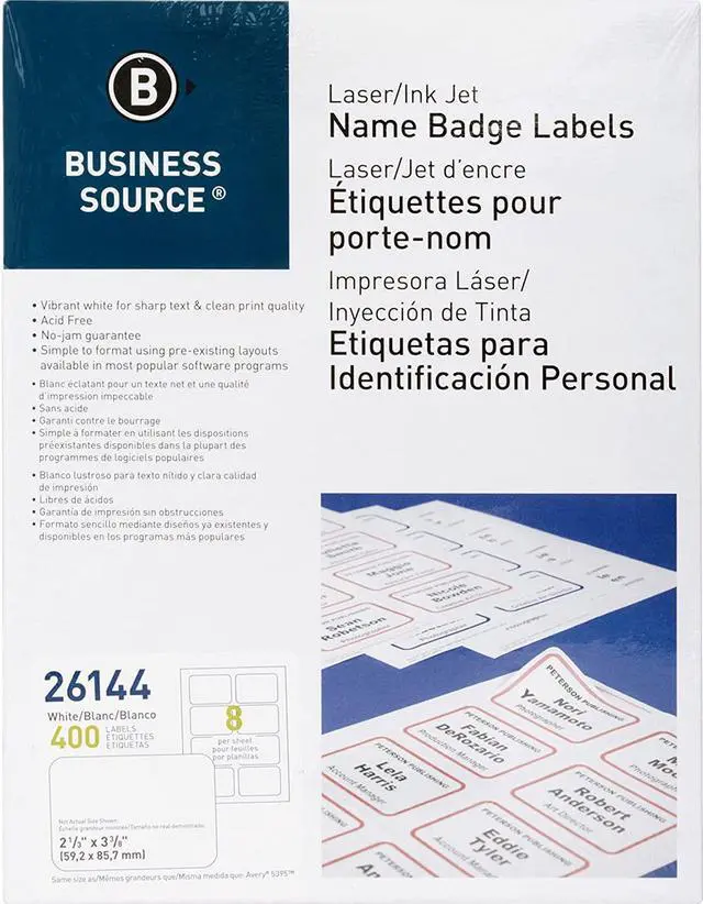 Alt view image 9 of 12 - Business Source Name Badge Labels 2-1/3"x3-3/8" 400/PK Plain White 26144