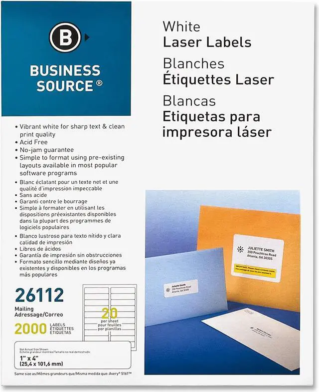 Alt view image 3 of 9 - Business Source Mailing Labels Laser 1"x4" 2000/PK White 26112
