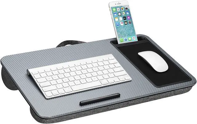 Alt view image 3 of 7 - LapGear Home Office Lap Desk with Device Ledge Mouse Pad and Phone Holder - Silver Carbon - Fits Up to 15.6 Inch Laptops - Style No. 91585