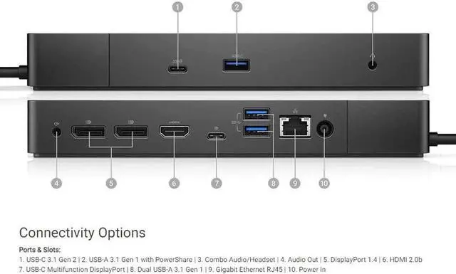 Alt view image 5 of 7 - Dell WD19 180W Docking Station (with 130W Power Delivery) USB-C, HDMI, Dual DisplayPort - (Black) (KXFHC 0KXFHC 210-ARIQ)