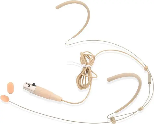 Main image of Double Over Ear Microphone Headset - Professional Hands Free Omnidirectional Wired Audio Boom Condenser Microphone Headset w/ 4 Pin Mini XLR 1.2m Cable and Windscreen - Beige