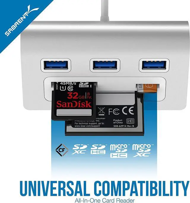 Alt view image 14 of 20 - Sabrent 3 Port Usb 3.0 Hub With Cf/Sd/Tf Card Reader