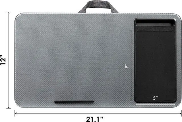 Alt view image 4 of 7 - LapGear Home Office Lap Desk with Device Ledge Mouse Pad and Phone Holder - Silver Carbon - Fits Up to 15.6 Inch Laptops - Style No. 91585