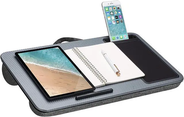Alt view image 2 of 7 - LapGear Home Office Lap Desk with Device Ledge Mouse Pad and Phone Holder - Silver Carbon - Fits Up to 15.6 Inch Laptops - Style No. 91585