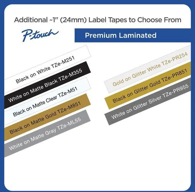 Alt view image 11 of 13 - Brother TZeML55 White Print on Premium Matte Light Gray Laminated Tape for P-touch Label Maker, 24 mm (0.94") Wide x 8 m (26.20 ft.) Long
