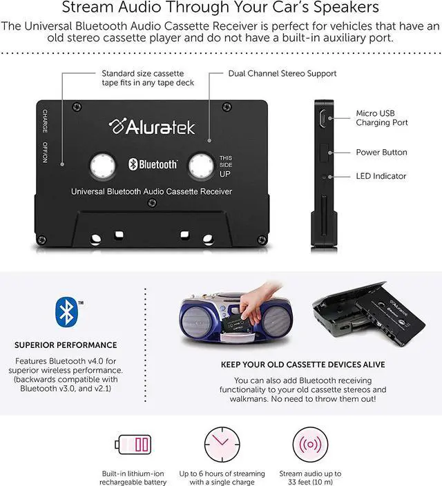 Alt view image 10 of 20 - Aluratek ABCT01F - Universal Bluetooth Audio Cassette Receiver