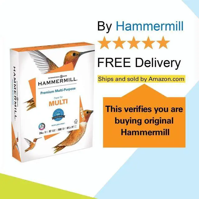 Alt view image 7 of 7 - Hammermill Premium Copy & Multipurpose Paper Letter - 8.50" x 11" - 24 lb - 97 Brightness - 2500 / Carton - White