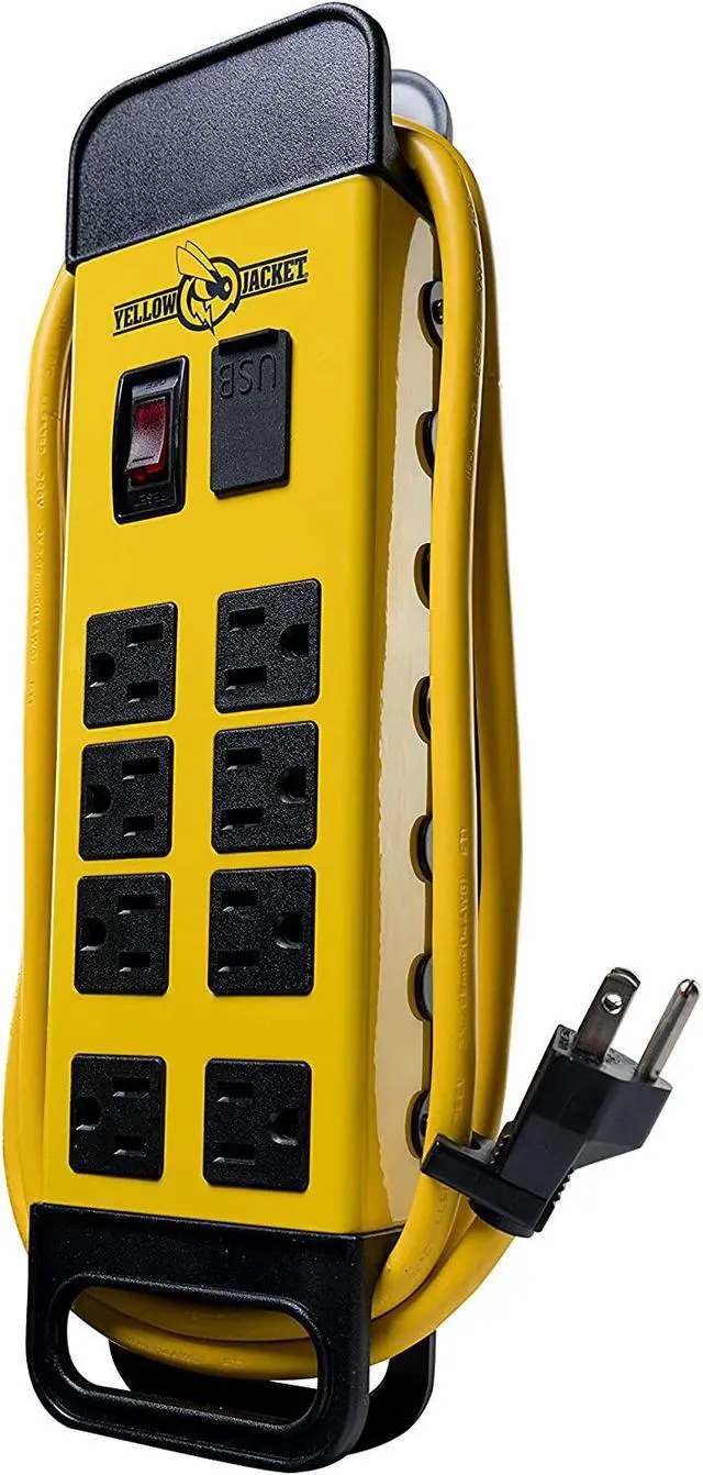 Alt view image 2 of 8 - Yellow Jacket 5148 8-Outlet Metal Power Block With 2.4A USB, 6' Length Cord