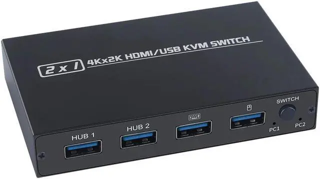Main image of USB HDMI KVM Switch Box USB 2.0 Switcher 2 Port PCs Sharing 4 Devices For Keyboard Mouse Printer Monitor Switch Selector