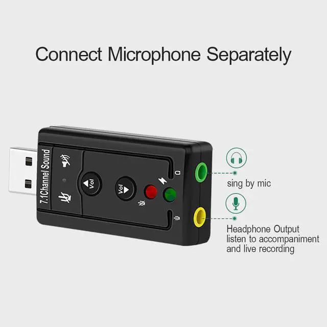 Alt view image 2 of 5 - USB Sound Card Adapter USB to 3D Audio 7.1 Channel Professional Microphone Headset 3.5mm For Win XP / 78 Android Linux
