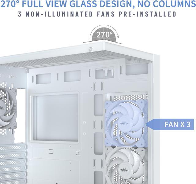 Alt view image 3 of 7 - MUSETEX PC CASE ATX 3 Non-LED Fans Pre-Installed, Type-C Mid Tower Computer Case with Full View Dual Tempered Glass, Gaming PC Case,White(K2)