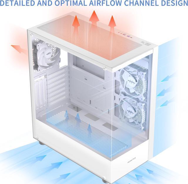 Alt view image 5 of 7 - MUSETEX PC CASE ATX 3 Non-LED Fans Pre-Installed, Type-C Mid Tower Computer Case with Full View Dual Tempered Glass, Gaming PC Case,White(K2)
