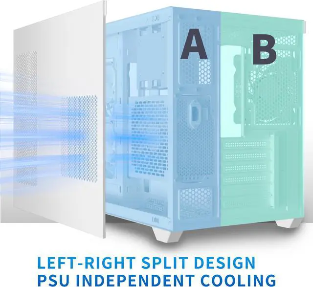 Alt view image 5 of 6 - MUSETEX ATX PC Case, 360MM RAD Support, 3 x 120mm Fans Pre-Installed, 270° Full View Tempered Glass Gaming PC Case with Type-C, Mid Tower ATX Computer Case, White, Y6