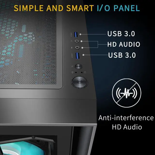 Alt view image 5 of 6 - MUSETEX ATX PC Case, 6 PWM ARGB Fans Pre-Installed, Computer Case with Opening Tempered Glass Door, Mid Tower Gaming PC Case, USB 3.0 x 2, Black, G07