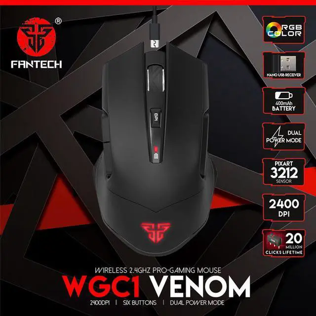 Alt view image 2 of 7 - Fantech Gaming Mouse WCG1 Wemon,Rgb Light Color Switch Button,20 millons buttons life,Utlmate Pixart 3212 Sensor 2400 DPI 30IPS,1000hz Polling Rate,Doal Power Mode,Nano Usb Receiver,