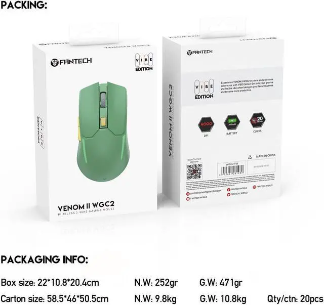 Alt view image 7 of 14 - FANTECH  Wireless Gaming Mouse,Medium-size ,Ergonomic Hand Grips,2.4 GHz wreless Fast charge,RGB Gamer Desk Laptop PC Gaming Mouse, for Windows 7/8/10/11/XP Vista Linux MacOs,Green