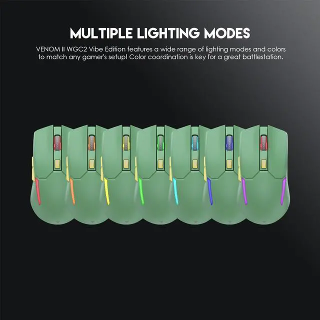 Alt view image 5 of 7 - FANTECH  Wireless Gaming Mouse,Medium-size ,Ergonomic Hand Grips,2.4 GHz wreless Fast charge,RGB Gamer Desk Laptop PC Gaming Mouse, for Windows 7/8/10/11/XP Vista Linux MacOs,Green