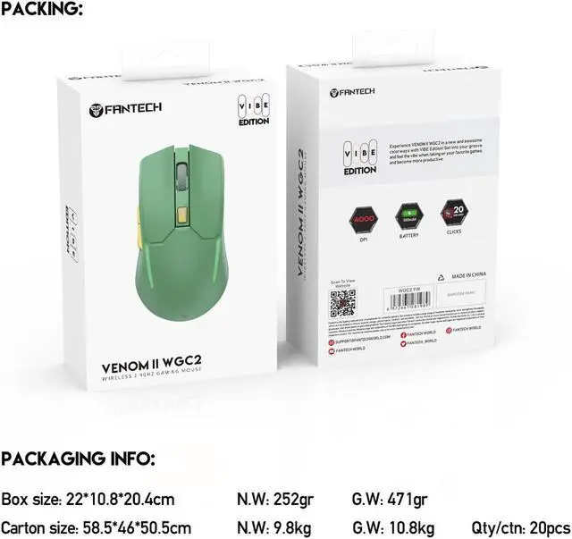 Alt view image 7 of 7 - FANTECH  Wireless Gaming Mouse,Medium-size ,Ergonomic Hand Grips,2.4 GHz wreless Fast charge,RGB Gamer Desk Laptop PC Gaming Mouse, for Windows 7/8/10/11/XP Vista Linux MacOs,Green
