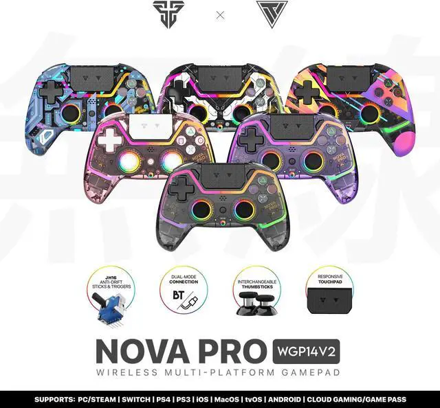 Alt view image 6 of 7 - Fantech NOVA PRO WGP14V2 Wireless/Wired Gaming Controller,22 Buttons, Hall Effect, Cool Lights, Highly Sensitive,Compatible with PC/Steam/Switch/PS4/Ps3/iOS/MacOs/Android,Black