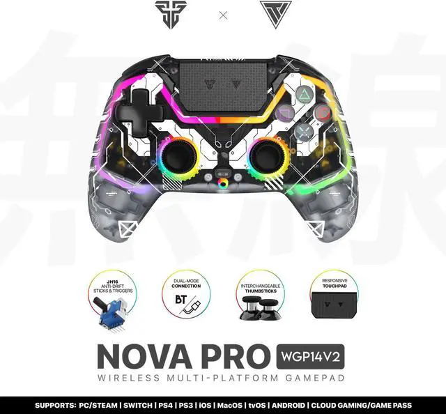 Alt view image 7 of 7 - Fantech NOVA PRO WGP14V2 Wireless/Wired Gaming Controller,22 Buttons, Hall Effect, Cool Lights, Highly Sensitive,Compatible with PC/Steam/Switch/PS4/Ps3/iOS/MacOs/Android,Black
